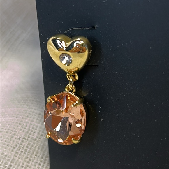 NWT Coach Gold Heart Earrings with Orange Gemstones - Picture 4 of 9